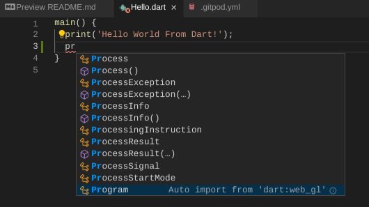 Dart intellisense example